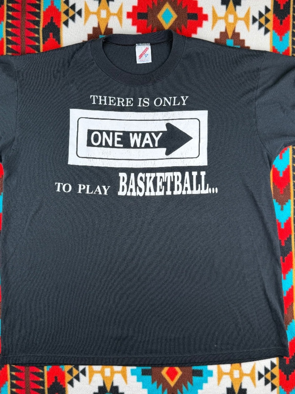 Vintage Hard Basketball T Shirt One Way To Play Graphic USA Made Jerzees Black L